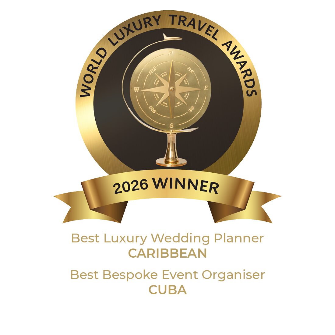 Eventos de Oro ganador World Luxury Travel Awards 2026 Best Luxury Wedding Planner Caribbean y Best Bespoke Event Organiser Cuba